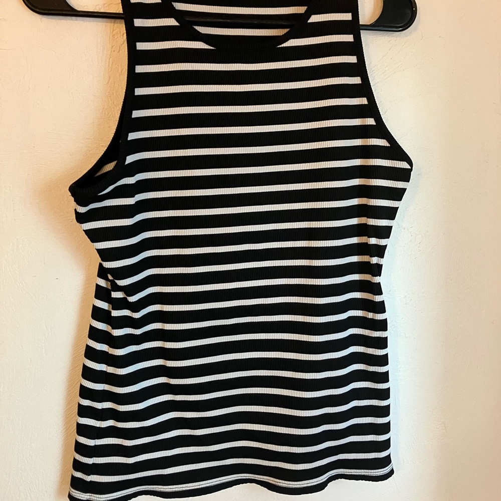 White House Black Market Black and White Striped Tank Top